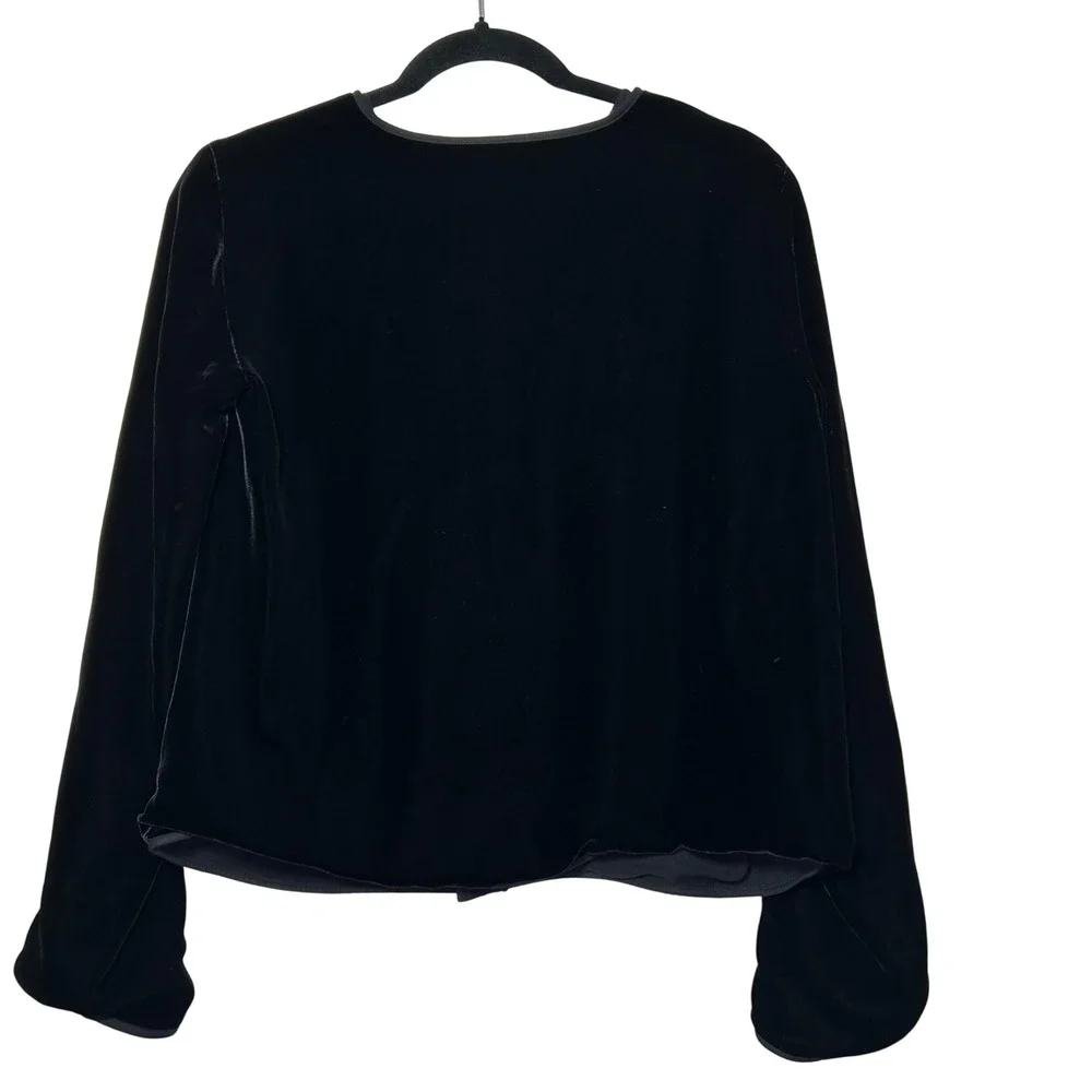 Eileen Fisher Black Velvet Silk Rayon Open Front Jacket‎ Blazer Medium